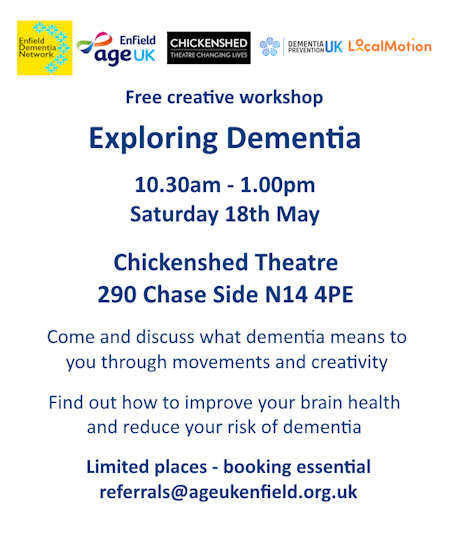 poster or flyer advertising event Free creative workshop: Exploring Dementia
