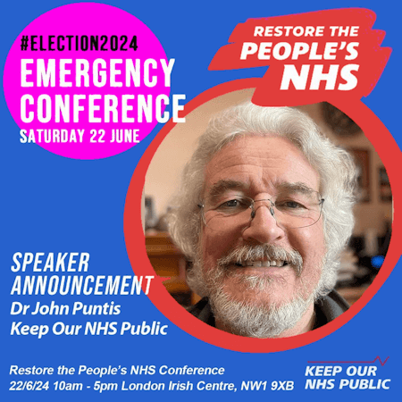poster or flyer advertising event Restore the People\'s NHS: London Conference
