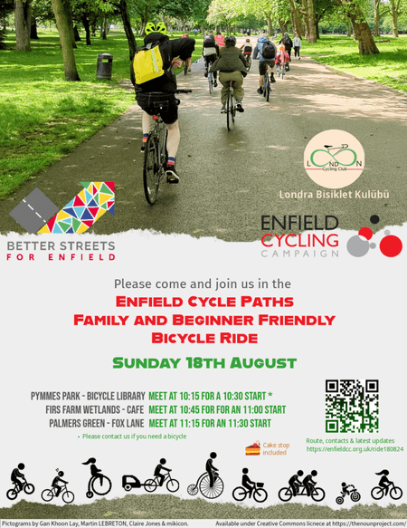 poster or flyer advertising event Family and beginner-friendly bike ride along Enfield cycle paths