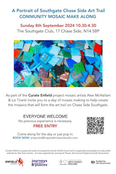 poster or flyer advertising event Portrait of Southgate Art Trail: Community mosaic make-along 