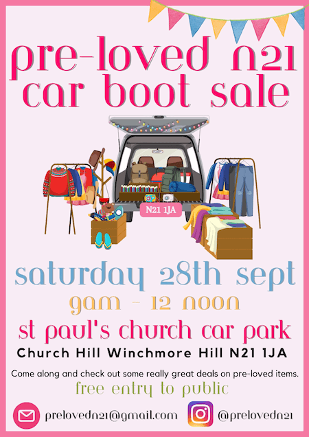 poster or flyer advertising event Pre-Loved N21 car boot sale