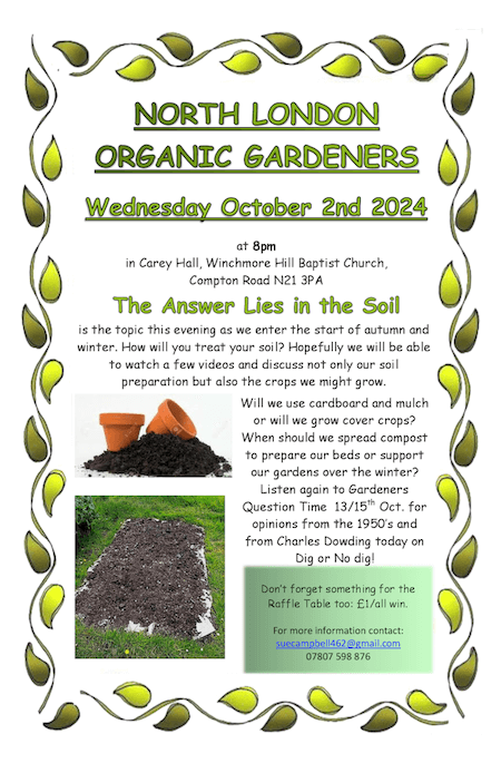 poster or flyer advertising event North London Organic Gardeners: The Answer Lies in the Soil