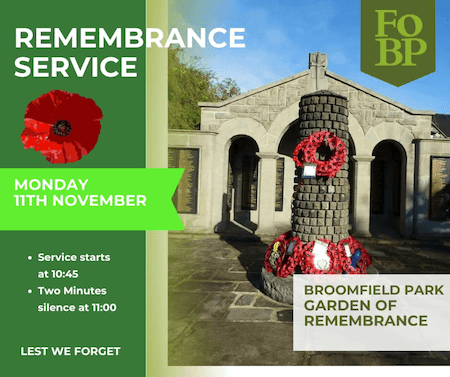 poster or flyer advertising event Remembrance Day Service in Broomfield Park