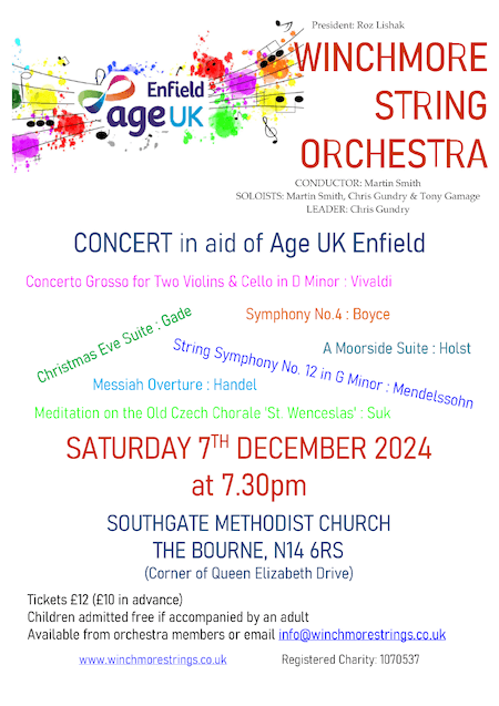 poster or flyer advertising event Winchmore String Orchestra: Concert in aid of Age UK Enfield