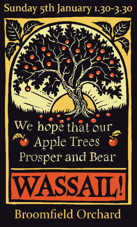 poster or flyer advertising event Wassailing in Broomfield Community Orchard