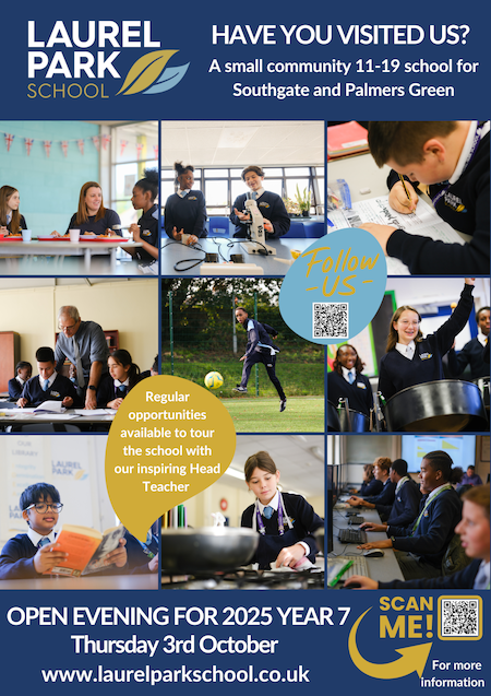 poster or flyer advertising event Open evening for 2025 Year 7 at Laurel Park School