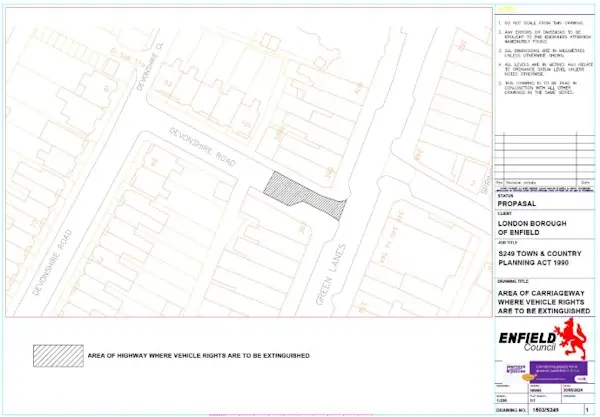 map showing part of devonshire road n13 where it is proposed to extinguish rights to use vehicles 1