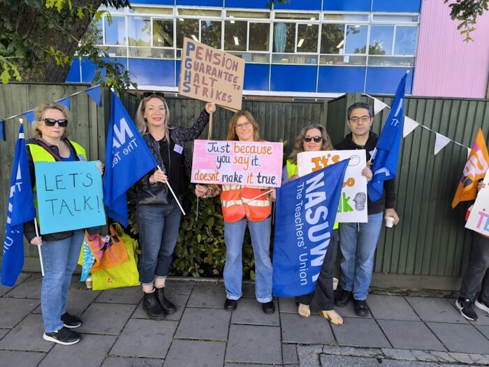 Striking teachers at local fee-paying school say 'let's talk' about plan to impose pension changes