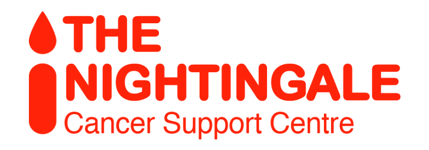 All-red logo with candle and wording The Nightingale Cancer Support Centre